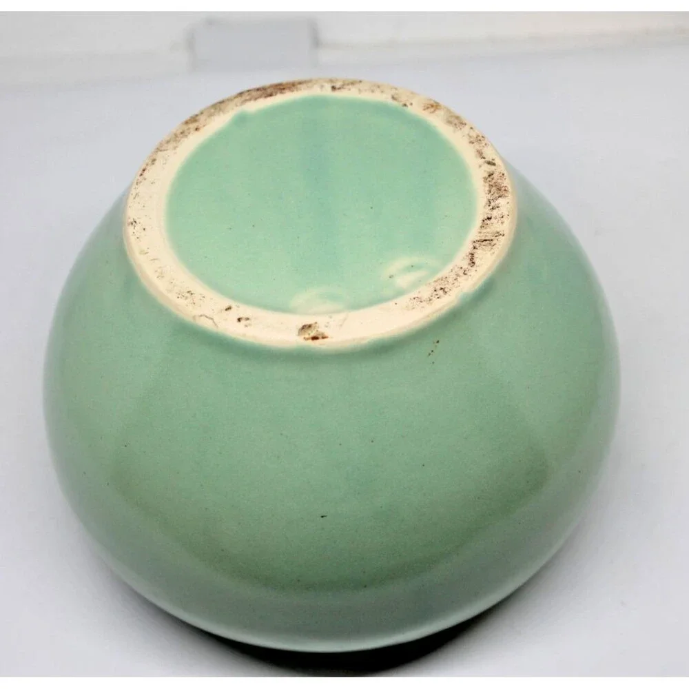 Vintage Pottery / Decorative Flower Frog Vase  Green 4.5
